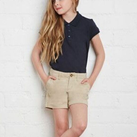 NWT Dennis uniform Irvington khaki shorts Girls 4 slim - Picture 1 of 12